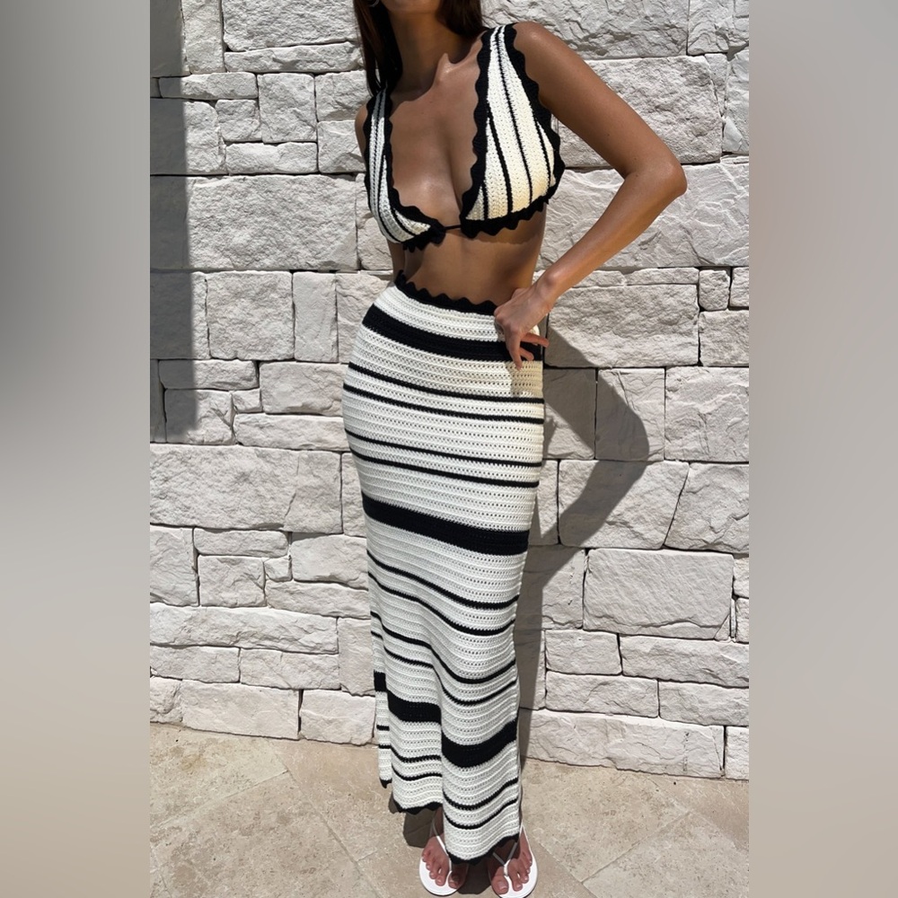 MESHKI Jadia striped crochet skirt
